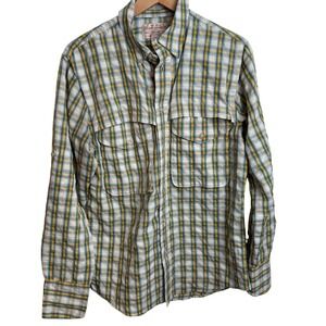 Filson Mens Plaid Mesh Back Fishing Shirt S Yellow Blue Button Up Gorpcore Hike